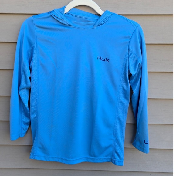 Huk Other - Huk Pursuit Fishing Hoodie Kids Medium Blue Long Sleeve Sun Shirt Mesh Back